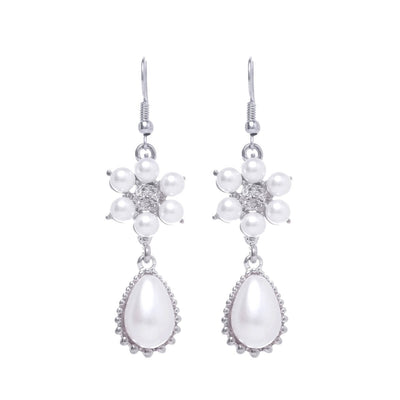 Hanging pearl earrings with pearl drops