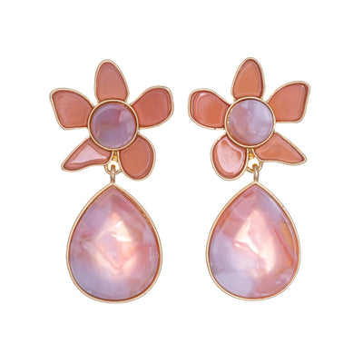 Patterned flower earrings with drop pendant