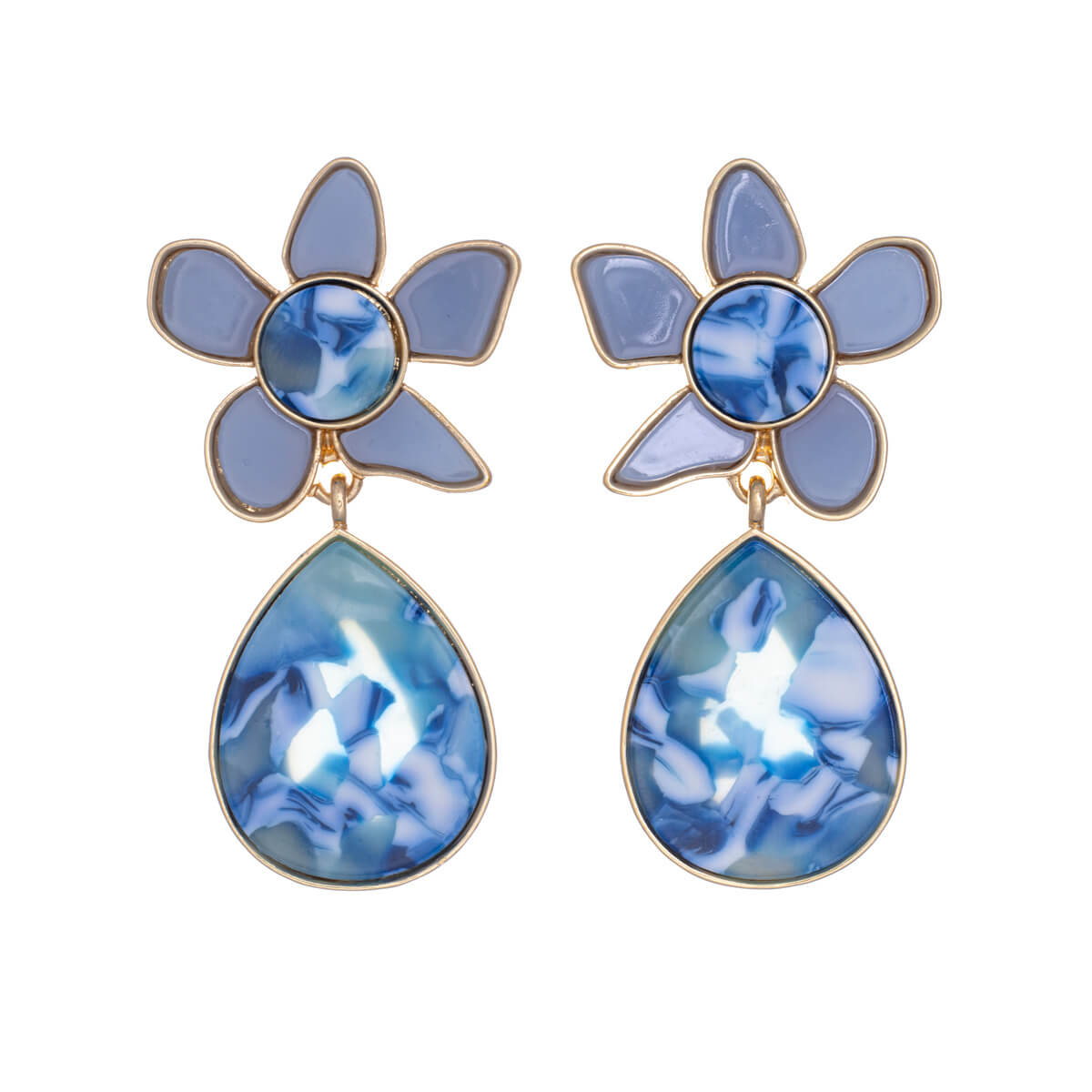 Patterned flower earrings with drop pendant