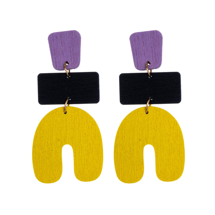 Three-piece wooden hanging earrings