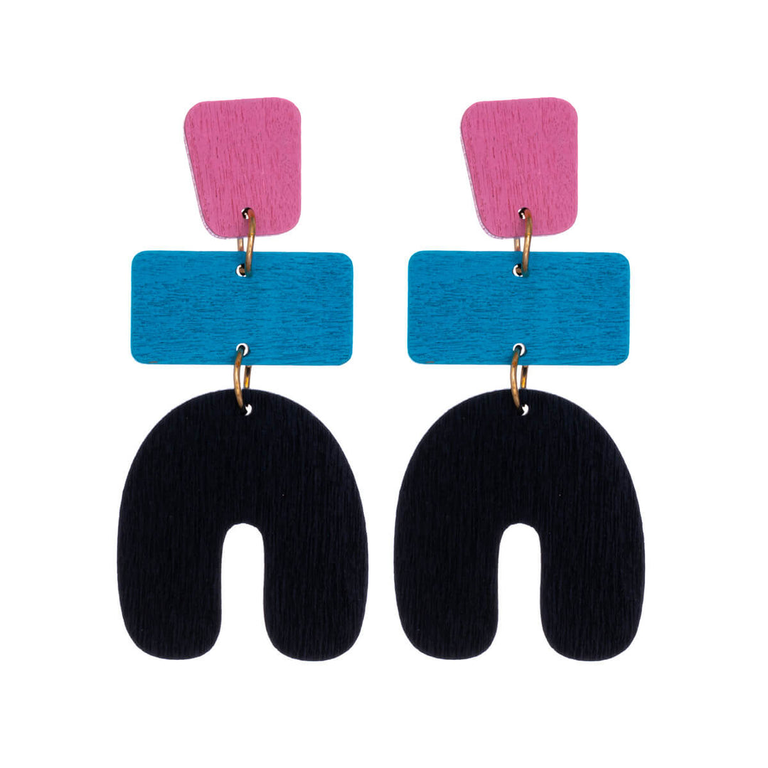 Three-piece wooden hanging earrings