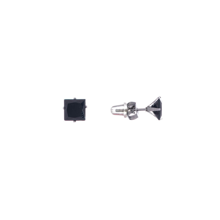 Black square zirconia earrings 7mm (steel 316L)