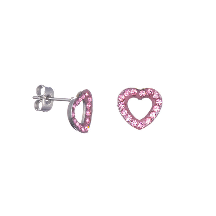 Sparkling heart earrings with glass stones (Steel 316L)