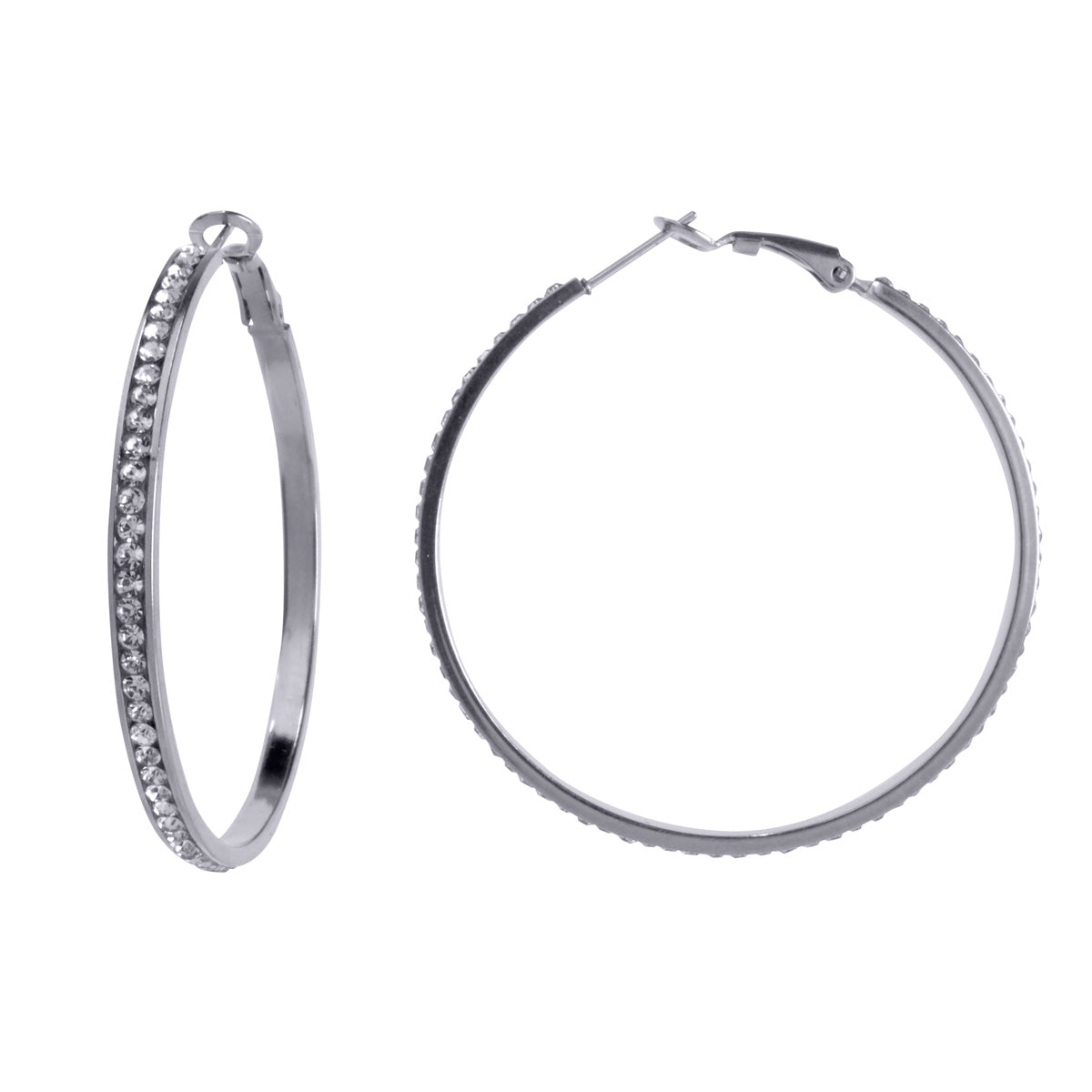 Rhinestone ring earrings 4,7cm (steel 316L)