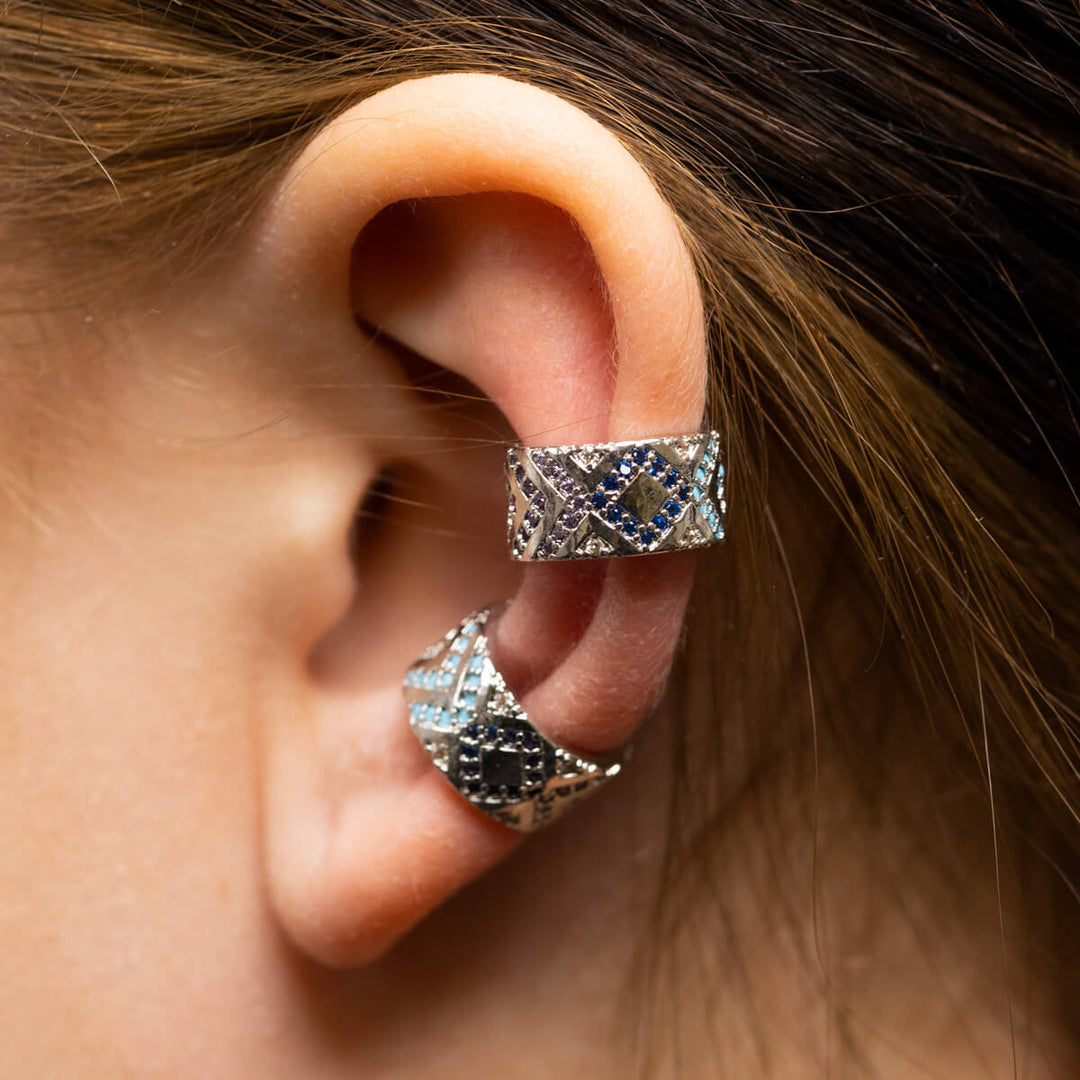 Multicolored zirconia cartilage Ear cuff 2pcs