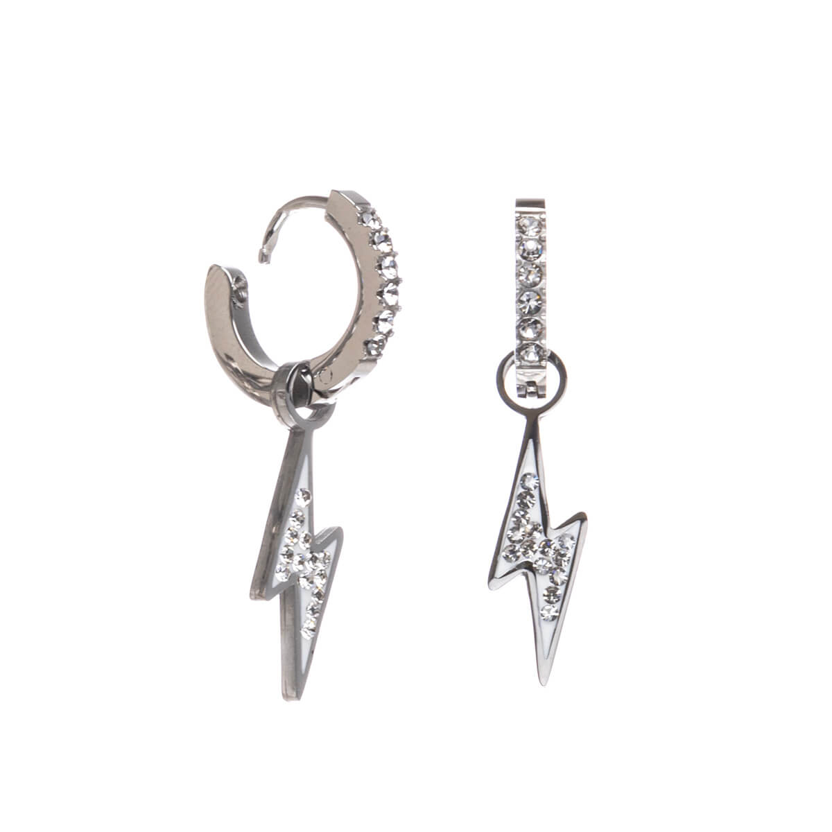 Glass faceted earrings with lightning bolt earrings (steel 316L)