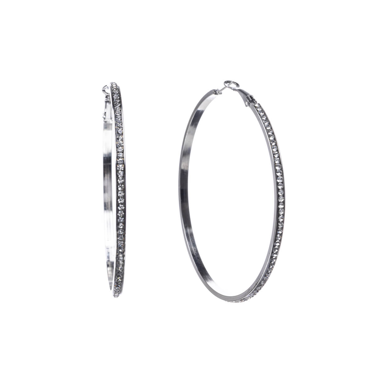 Rhinestone earrings ring earrings 7cm (steel 316L)