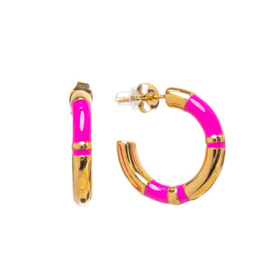 Colourful gold plated steel ring earrings 2,2cm (Steel 316L)