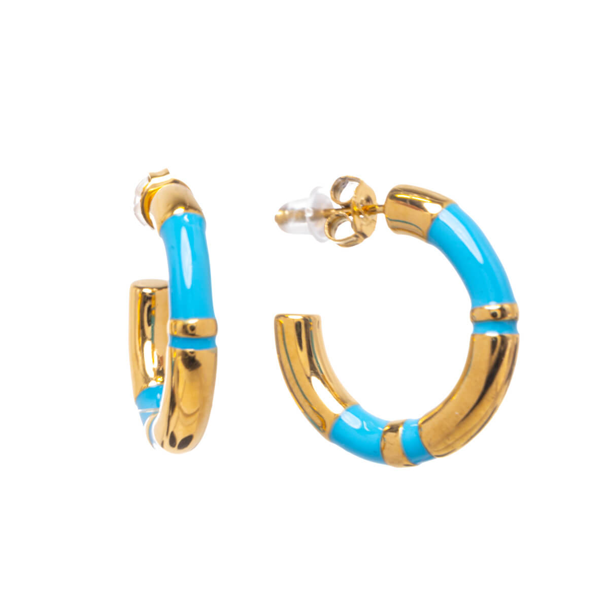 Colourful gold plated steel ring earrings 2,2cm (Steel 316L)