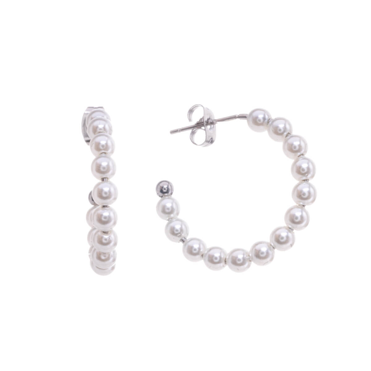 Steel pearl earrings 2,6cm (Steel 316L)