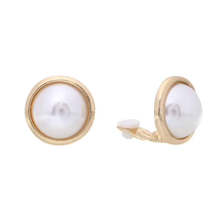 Round pearl clip earrings