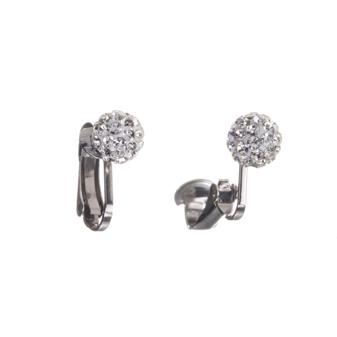 Glittering ball clip earrings 8mm (steel 316L)