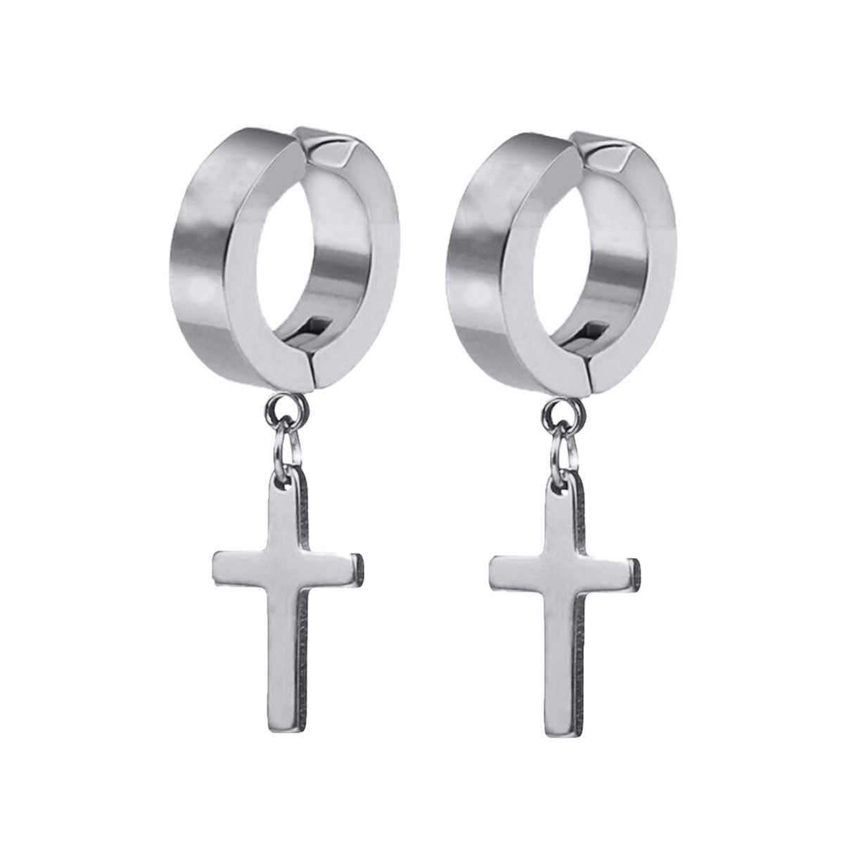 Steel cross ring clip-on earrings (steel 316L)