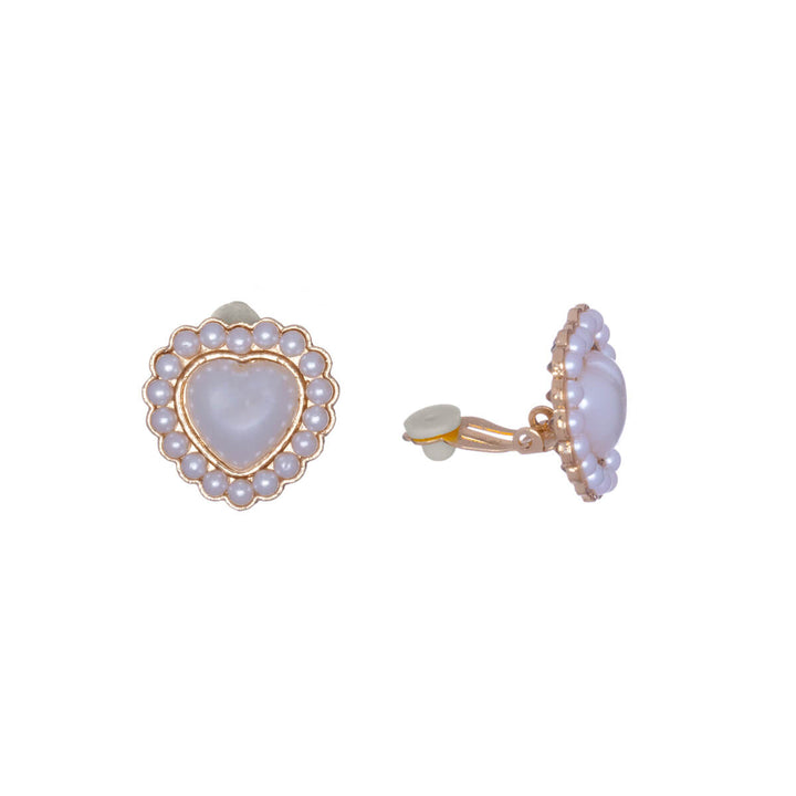 Pearl heart clip earrings