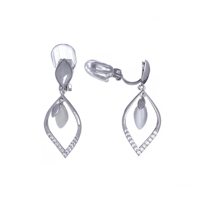 Ovals hanging clip earrings with zirconia stones