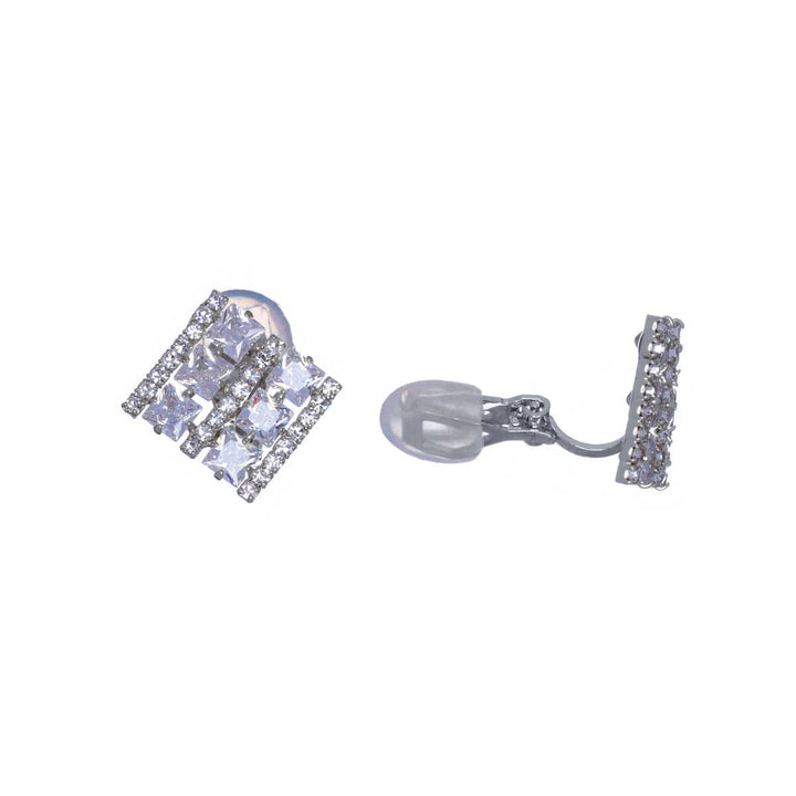 Zirconia square clip earrings (silver 925)