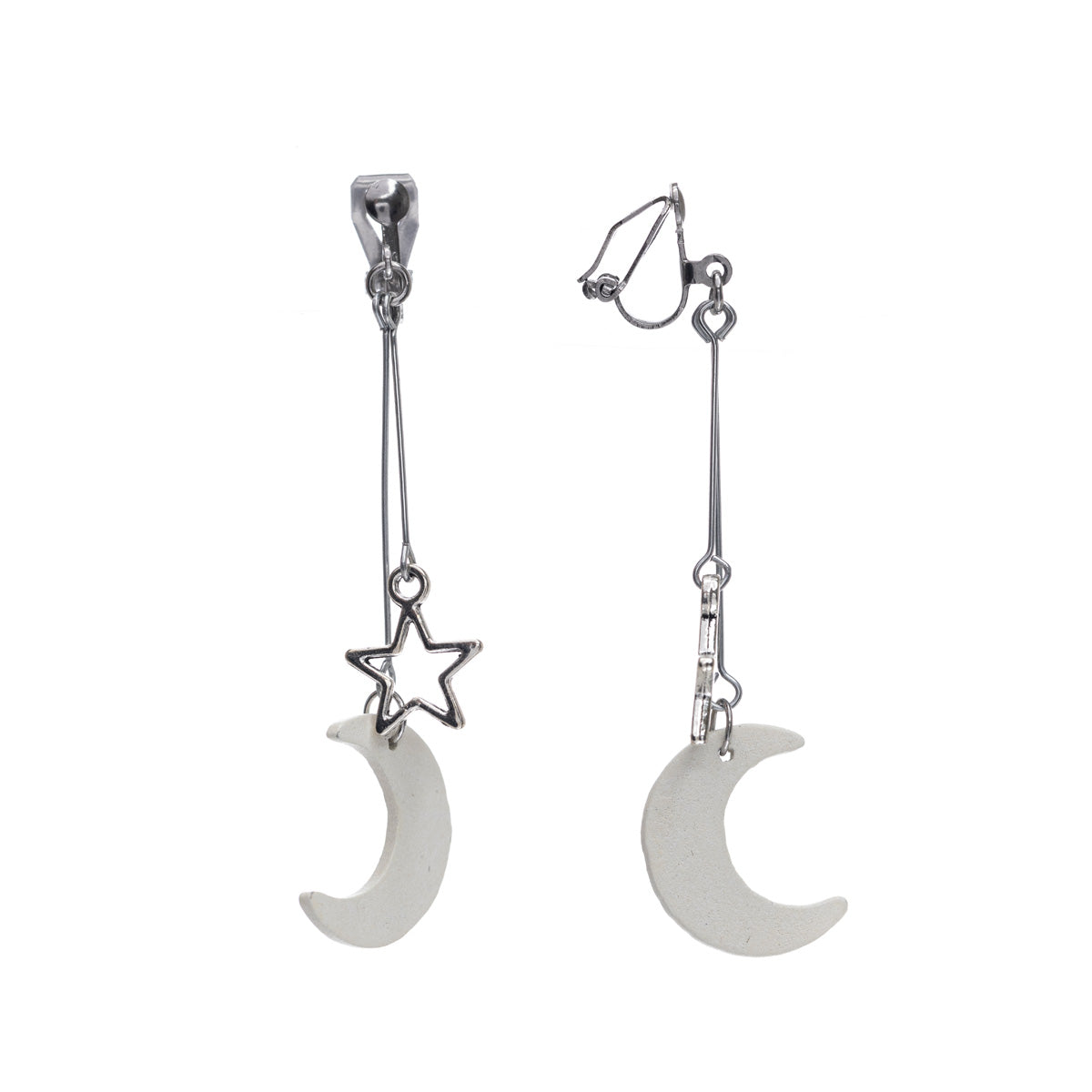 Moon and stars clip-on earrings - Made in Finland (steel 316L)