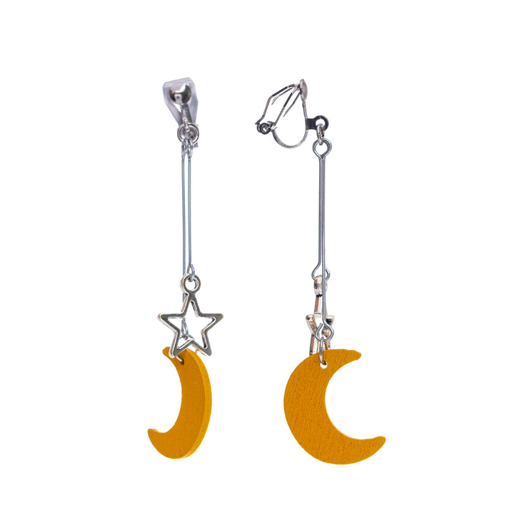 Moon and stars clip-on earrings - Made in Finland (steel 316L)