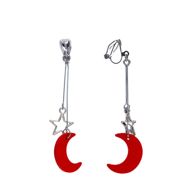 Moon and Stars Clip Earrings - Made in Finland (Steel 316L)