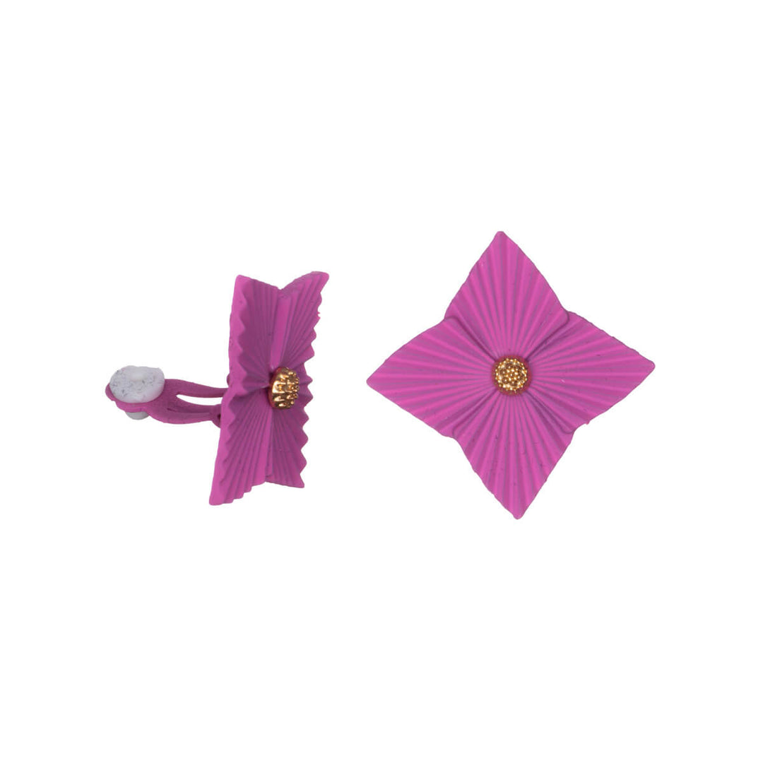 Angular flower clip earrings