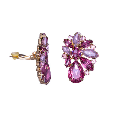 Showy festive clip earrings with glass stones
