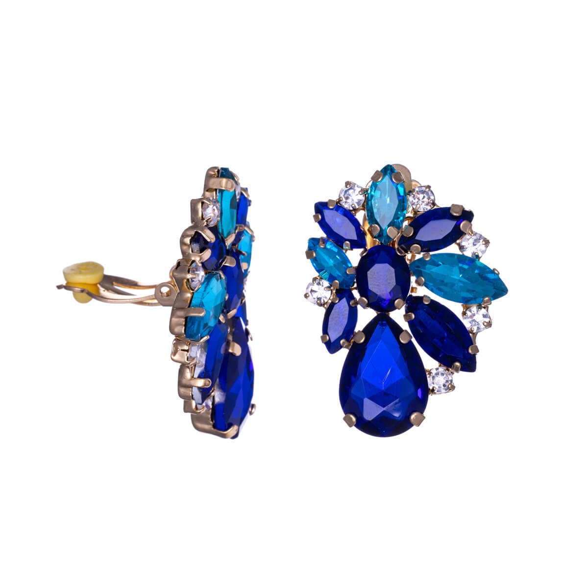 Showy festive clip earrings with glass stones