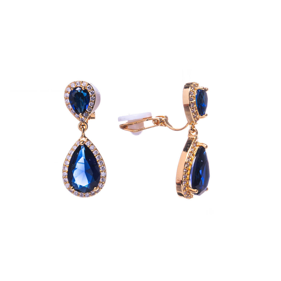 Dangling zirconia drop clip earrings gold plating