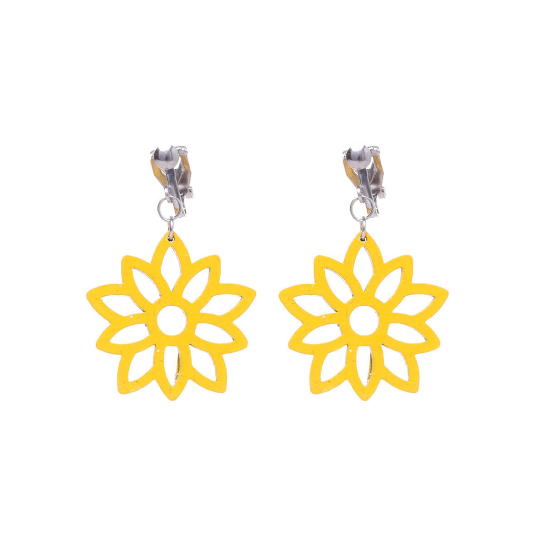 Wooden flower clip earrings (Steel 316L)