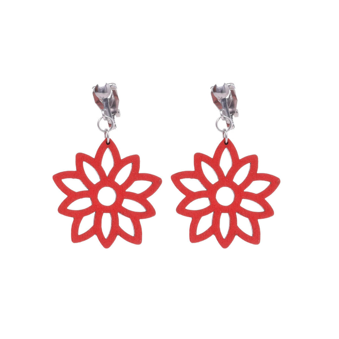 Wooden flower clip earrings (Steel 316L)