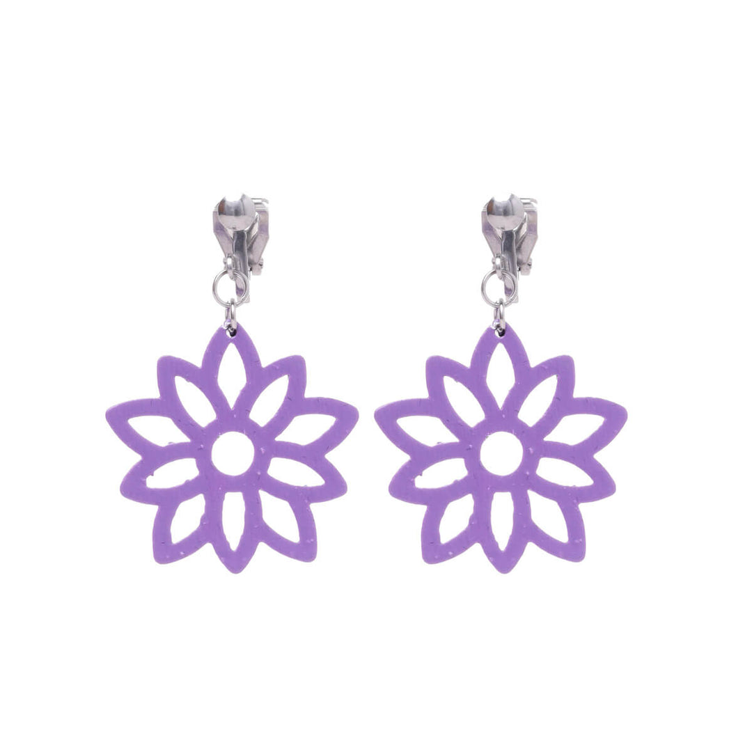 Wooden flower clip earrings (Steel 316L)