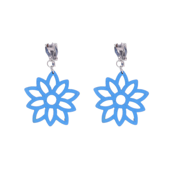 Wooden flower clip earrings (Steel 316L)