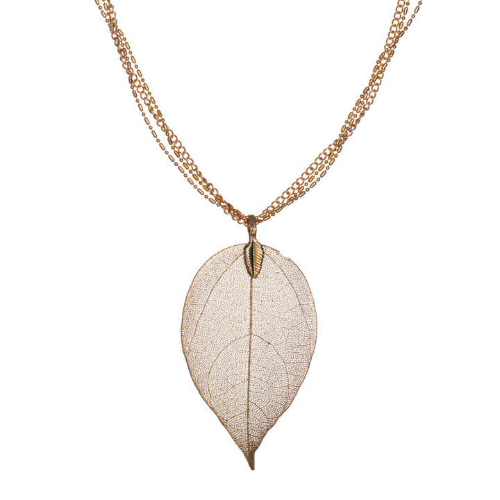 Leaf pendant necklace with three chains 70cm