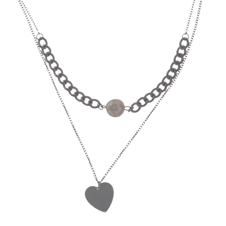 Två -Row Heart Necklace (Steel)