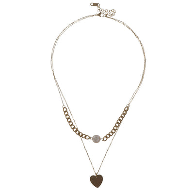 Två -Row Heart Necklace (Steel)