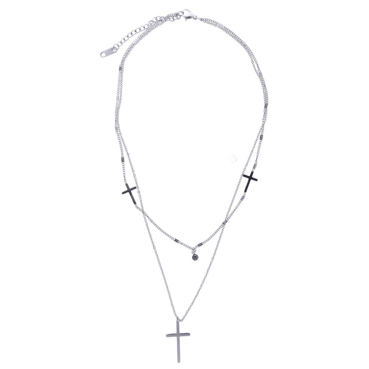 Två -Row Cross Necklace (Steel)