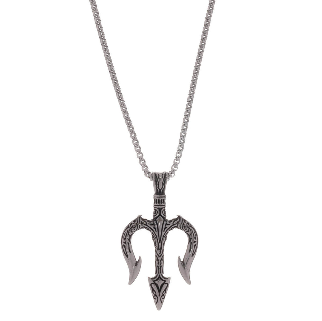 Three prong sword pendant steel necklace 60cm