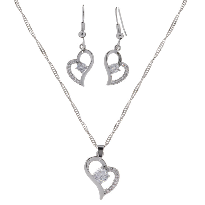 Heart necklace and earrings set in a gift box