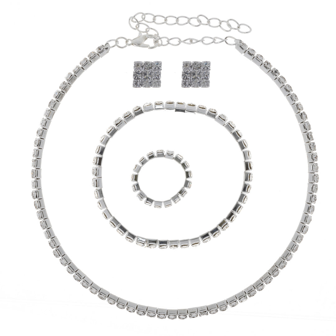 Rhinestone necklace, earrings, bracelet and ring
