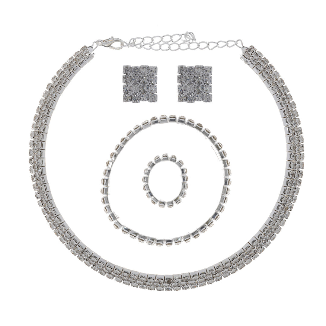 Rhinestone necklace, earrings, bracelet and ring