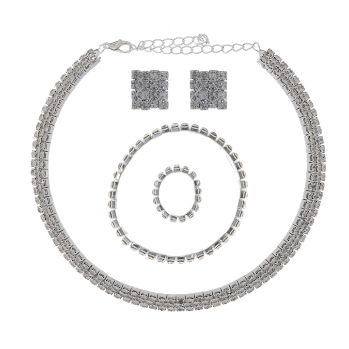 Rhinestone necklace, earrings, bracelet and ring