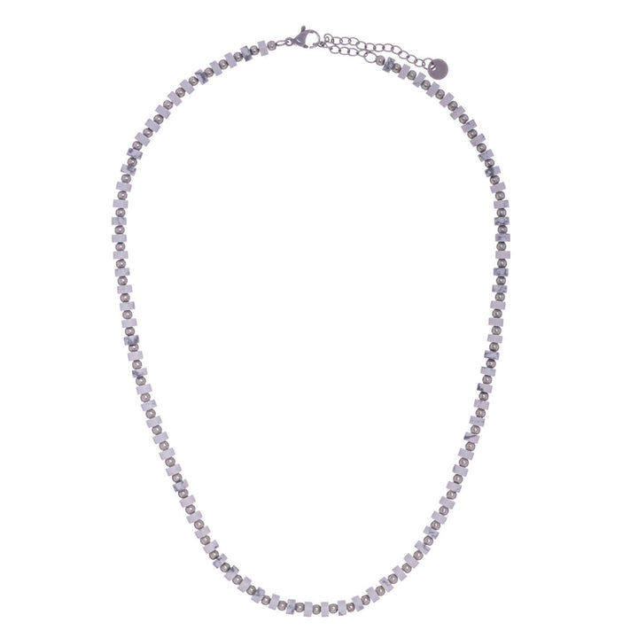 Stone bead steel necklace 40cm +5cm (Steel 316L)