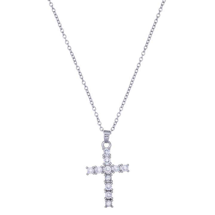 Zirconia cross pendant steel necklace 45cm (Steel 316L)