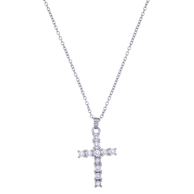 Zirconia cross pendant steel necklace 45cm (Steel 316L)