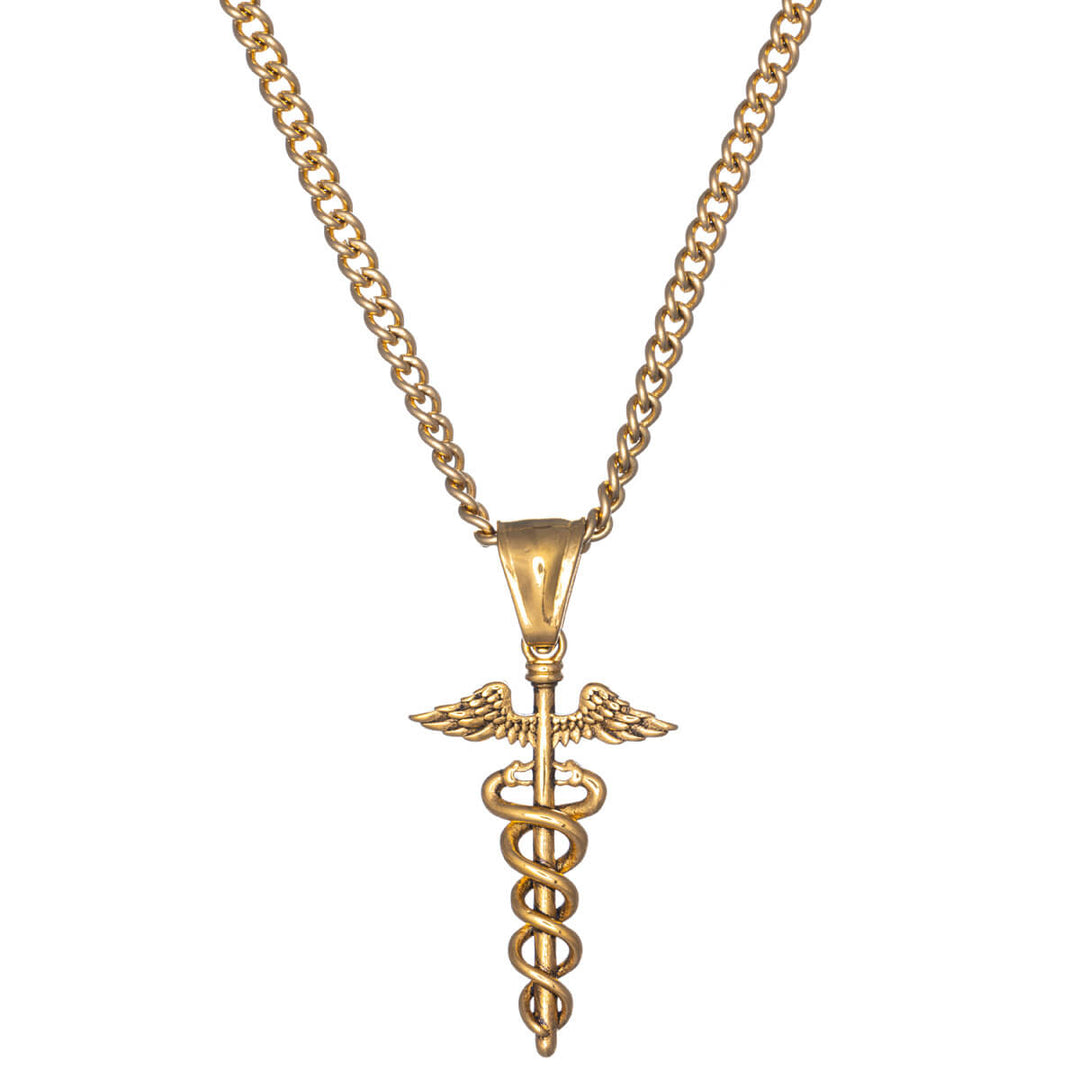 Caduceus pendant steel necklace 60cm (Steel 316L)