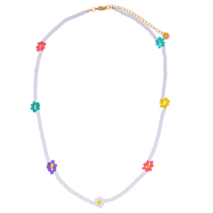 Flower neck beads necklace 40cm +5cm (Steel 316L)