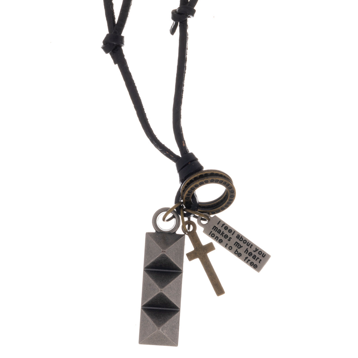 Staple pendant necklace in the leather ribbon