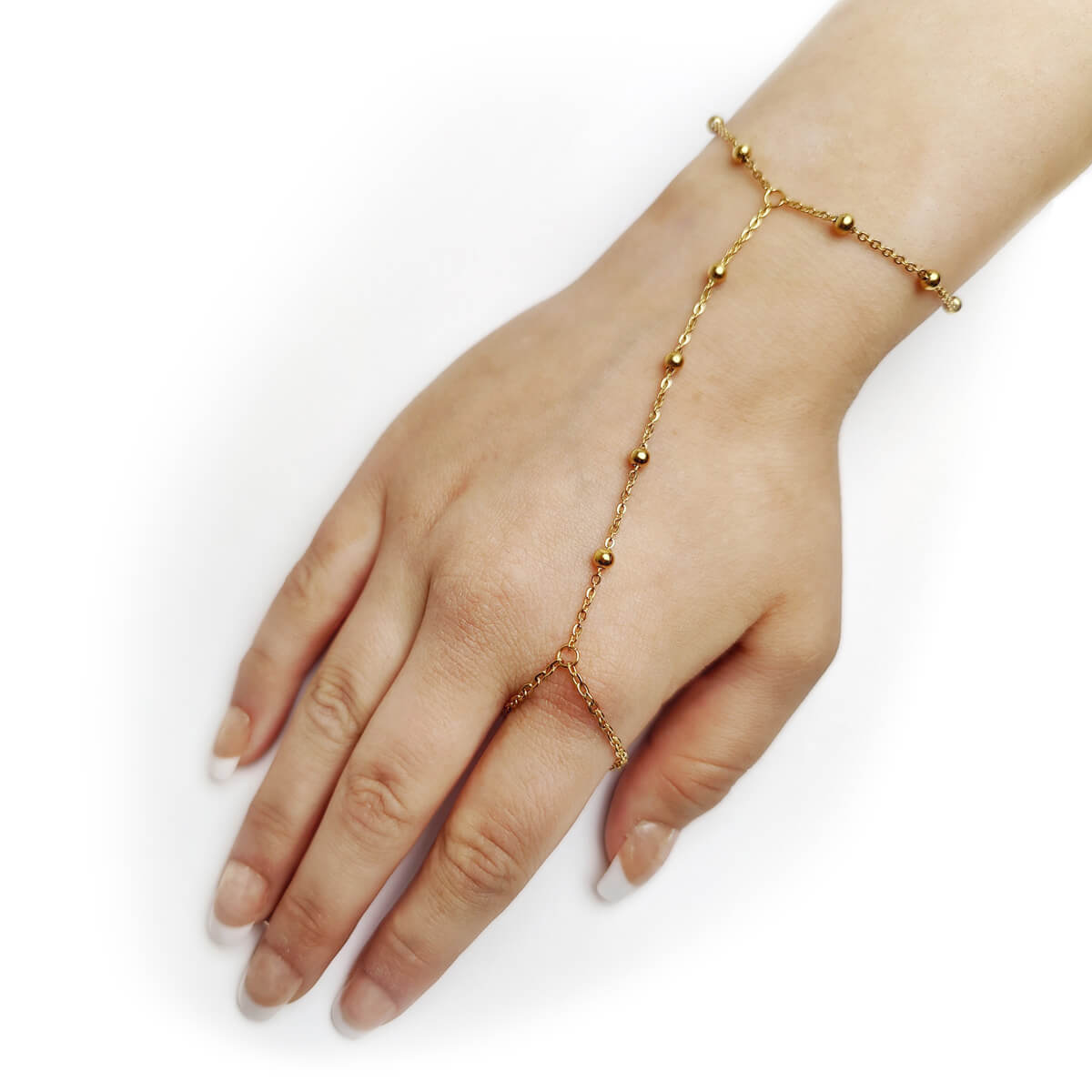Pearl Hand Jewelry Ring Chain (18K Golden Steel)