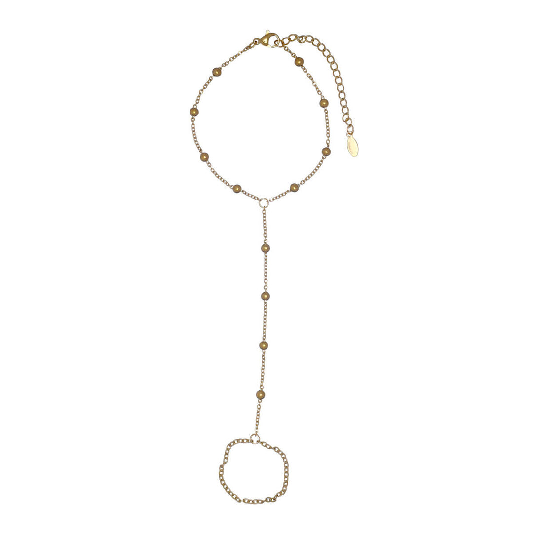 Beaded hand-ring chain (18k gold plated steel)