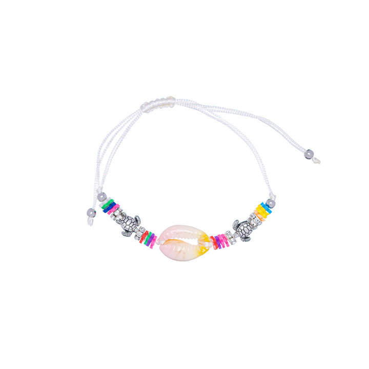 Coloured mussel bracelet on string