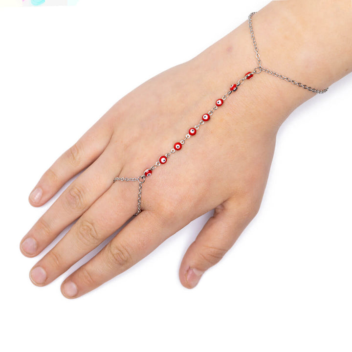 Evil eye hand-ring bracelet with chain (Steel 316L)